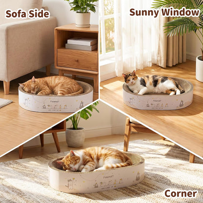 2-In-1 Oval Cat Scratcher Bed, Cardboard Lounger Scratch Bowl