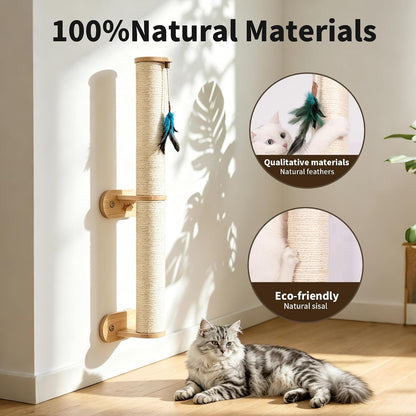 Sisal Cat Wall Scratcher Post with 4 Suction Cups 32" Tall