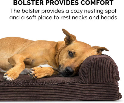 Faux Fleece & Corduroy Chaise Lounge Egg Crate Orthopedic Foam Dog Bed - Espresso, Medium