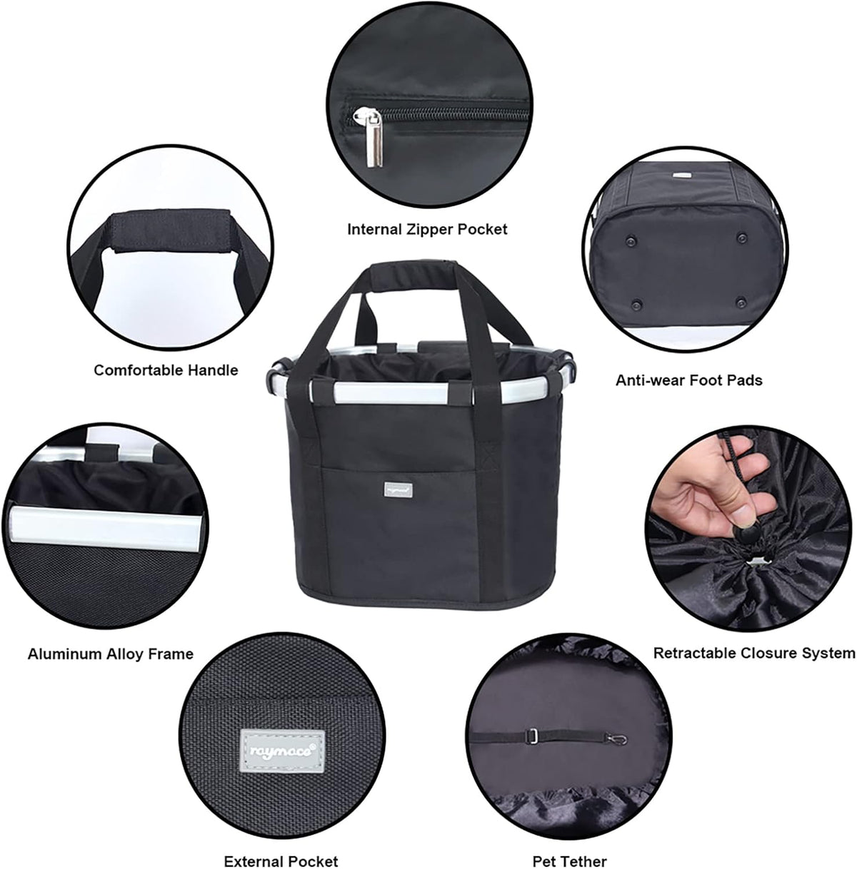 Bicycle Basket Dog Bike Handlebar Basket Front,Folding Detachable Quick Release Easy Install,Cycling Picnic Bag