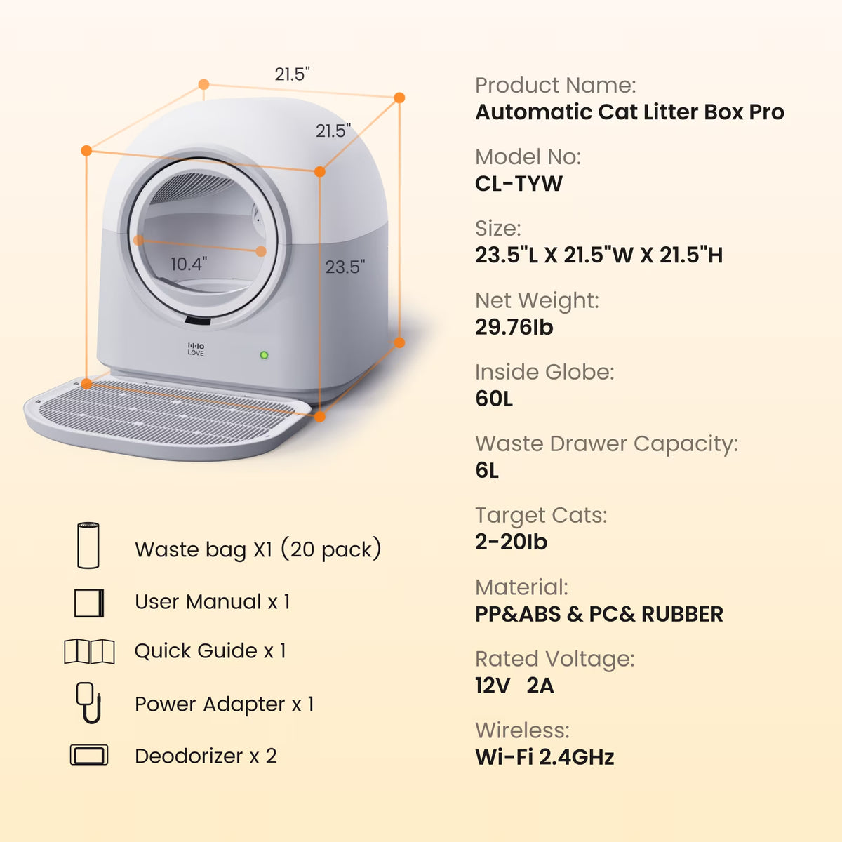Typro Self-Cleaning Automatic Hands-Free Smart Robot Cat Litter Box with Litter Mat, Waste Bags, and Deodorizer,Gray