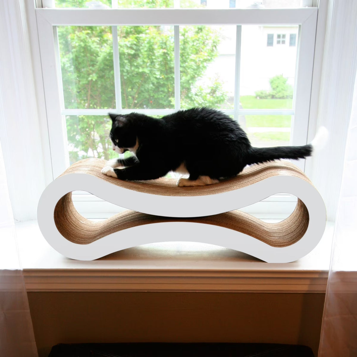 Ultimate Durable Cat Scratcher Lounge & Bed with Cat Scratching Pad, Reversible Infinity, White, 33.90"L