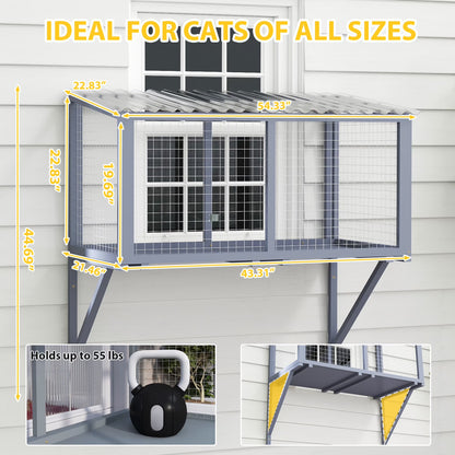 Weatherproof Cat Window Perch, Outdoor Cat Catio, Cat Cage for Cat Patio, Cat Window Box, Dark Gray