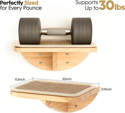 Cat Wall Shelves, Cat Window Perches with Curved Bed & 2 Sisal Mat Steps