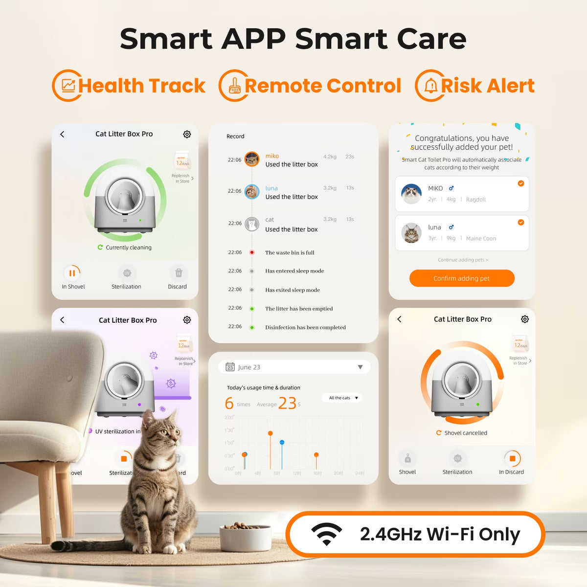 Typro Self-Cleaning Automatic Hands-Free Smart Robot Cat Litter Box with Litter Mat, Waste Bags, and Deodorizer,Gray