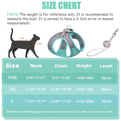 Cat Harness and Leash, Escape Proof Cat Vest Dog Walking Leash and Harness Set, Adjustable Step in Pet Harness, Reflective Breathable Easy Control Vest for Small Large Kitten Dog Outdoor, Green XS
