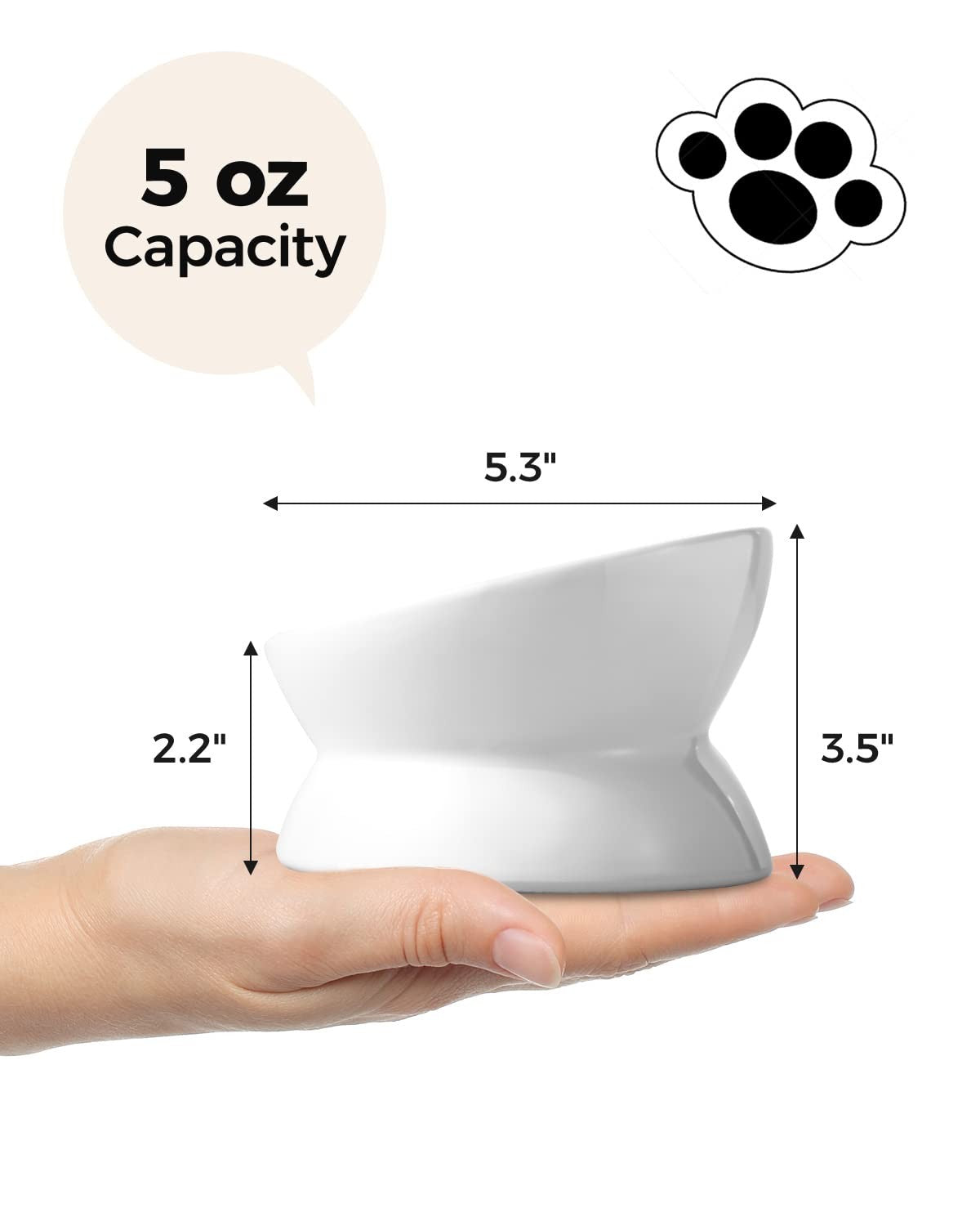Elevated Cat Food Bowl, 5 Oz Ceramic Raised and Tilted Water Bowl