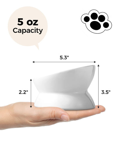 Elevated Cat Food Bowl, 5 Oz Ceramic Raised and Tilted Water Bowl