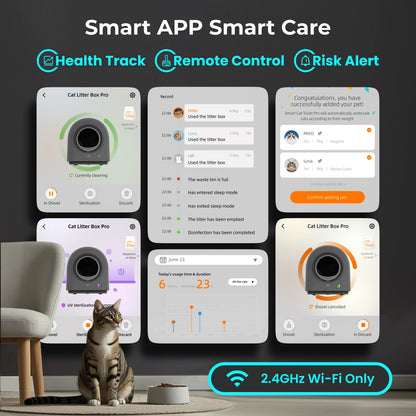 Typro Self-Cleaning Automatic Hands-Free Smart Robot Cat Litter Box with Litter Mat, Waste Bags, and Deodorizer, Black