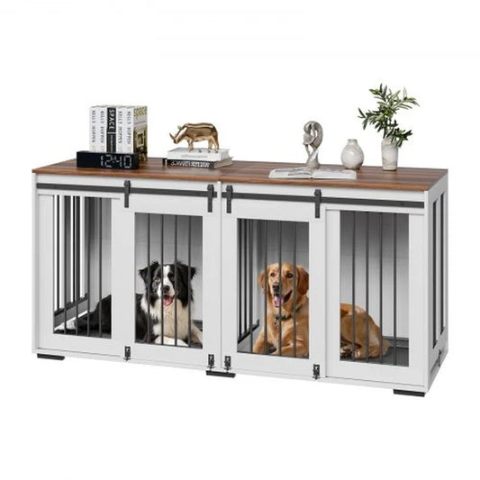 72 Dog Crate Furniture for 2 Dogs, Double Dog Crate Furniture with Double Sliding Doors, Large Dog Crate TV Stand with Removable Tray, Steel Frame Double Dog Crate for Small, Medium, Large Dogs White