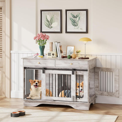 Dog Crate Furniture 2 Dogs, 47" Double Dog Kennel with Removable Divider