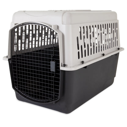 Large Plastic Hard-Sided Pet Carrier, Black and Gray, 90 Lb Limit