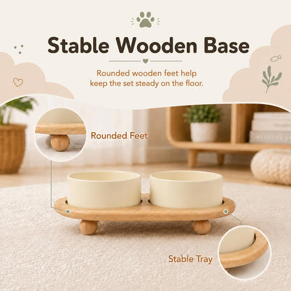 Raised Cat Bowl 5.1” Elevated Ceramic Cat Food and Water Bowl Set