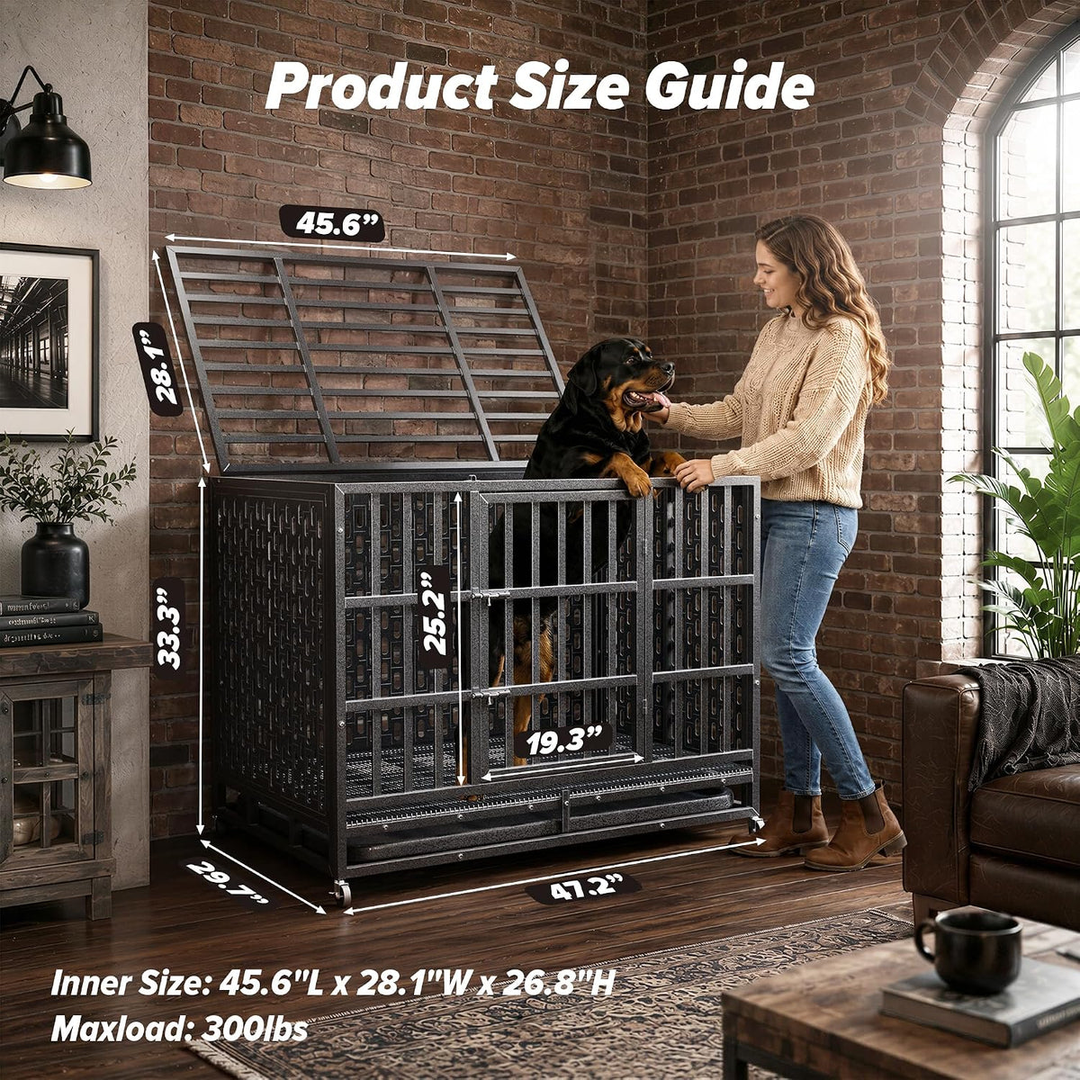 48 Inch Heavy Duty Indestructible Dog Crate, for High Anxiety Dog
