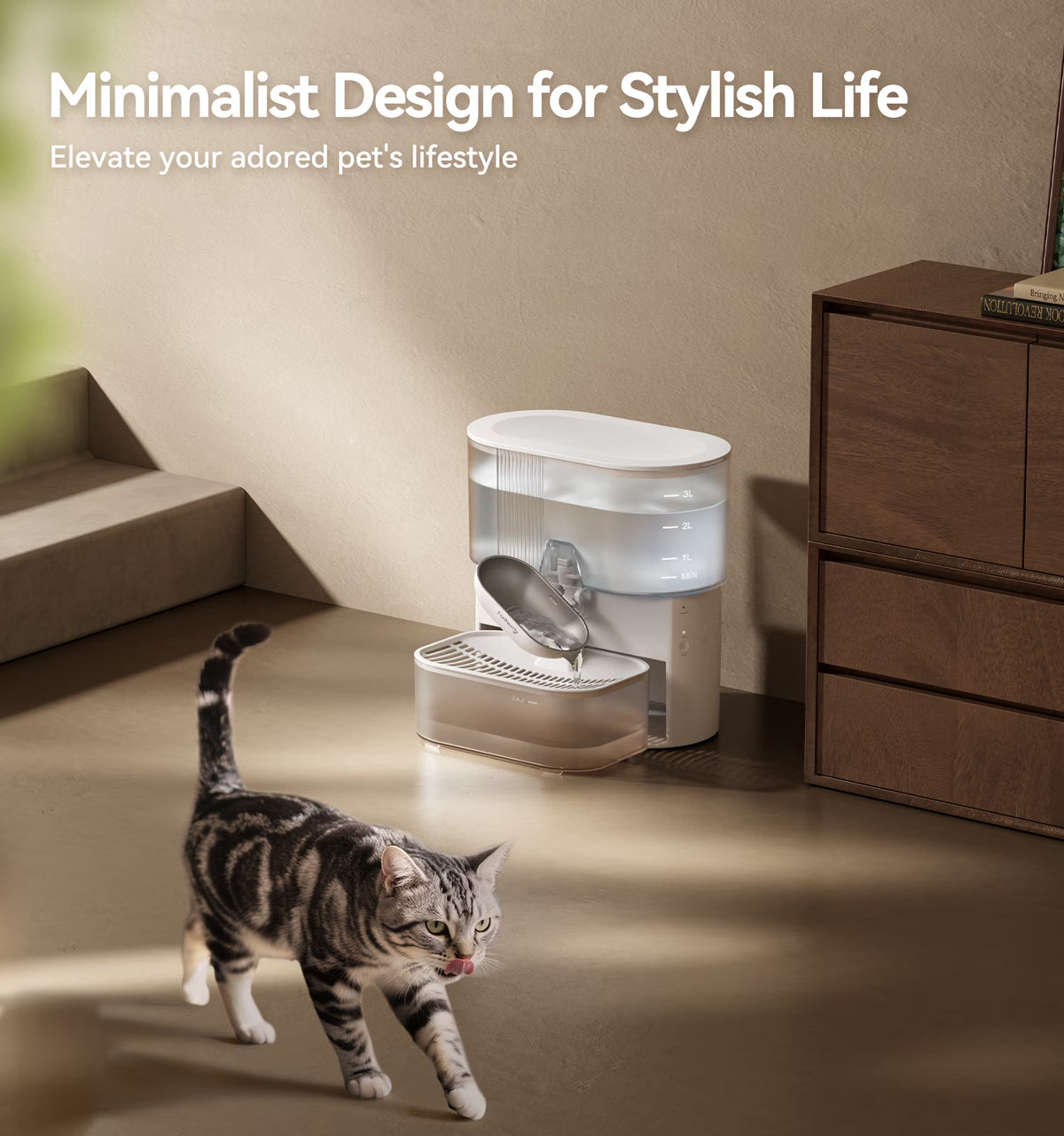 Smart Pet Water Fountain No Filter Needed, 3.5L/118Oz Wireless Cat Water Fountain with Stainless Steel Bowl,Rechargeable Automatic Water Dispenser for Cats and Kitten, White