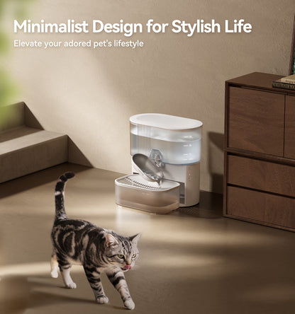 Smart Pet Water Fountain No Filter Needed, 3.5L/118Oz Wireless Cat Water Fountain with Stainless Steel Bowl,Rechargeable Automatic Water Dispenser for Cats and Kitten, White