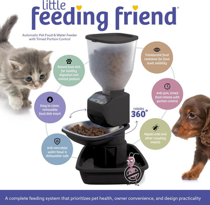 ® Automatic Dog & Cat Food Feeder with Water Dispenser, Smart Portion Control, OLED Display, Anti-Jam Design, Battery Operated, XS 4–15 Lbs Pets, Black