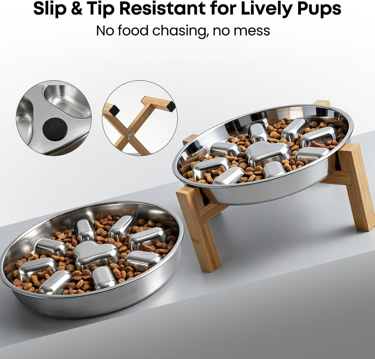 Elevated Slow Feeder Dog Bowls 2 Cups for 15-60 LBS Breed Puppy