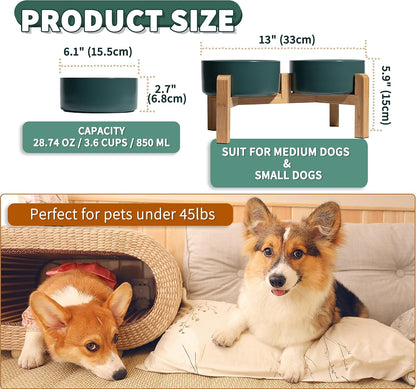 Elevated Ceramic Dog Bowl, 3.6 Cups Dog Food and Water Bowl Set with Stand