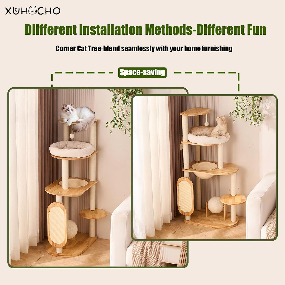 50 in Rubberwood Cat Tree Indoor Cat Tower