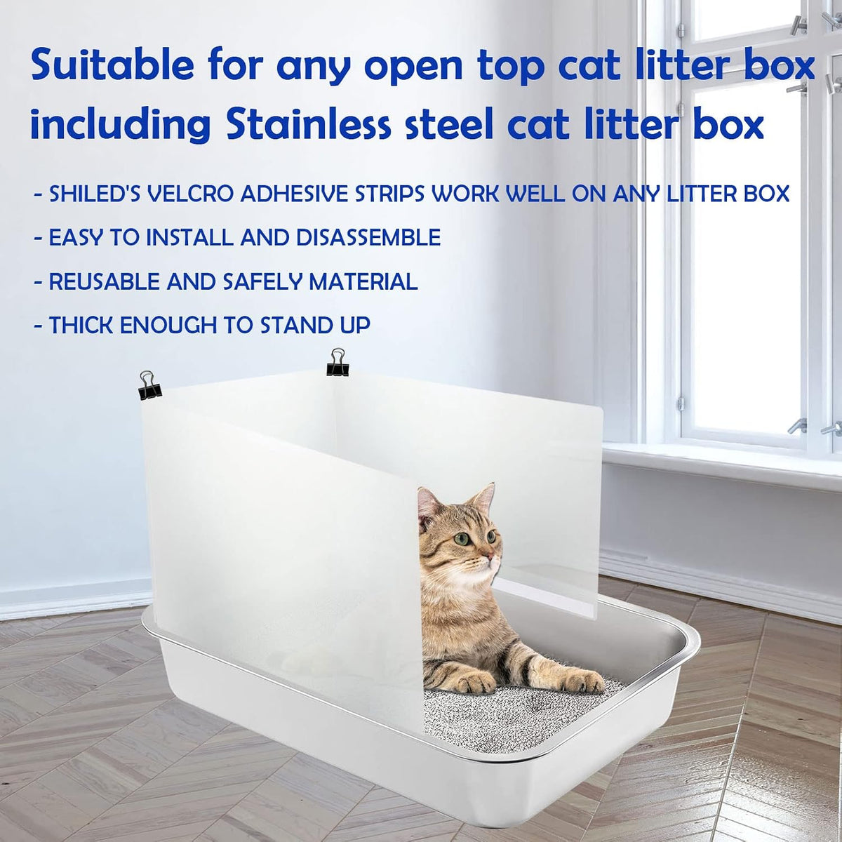 3 Pcs Cat Litter Box Pee Shields, Splash Guard for Open Top Litter Pan