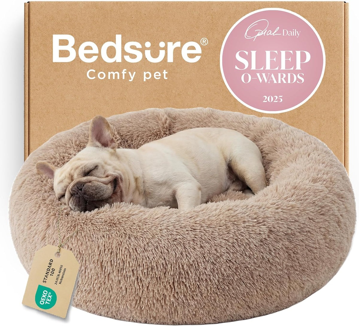 Bedsure Calming Dog Bed Medium Size Dog Donut Washable Pet Bed,30Ins Camel