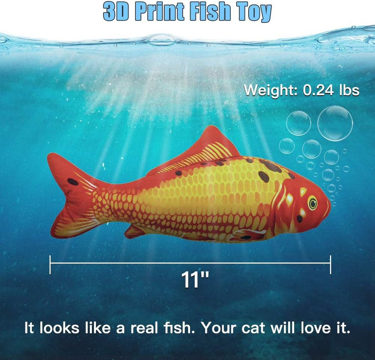 2 Pack 11" Interactive Fish Cat Toys Flopping Fish with Silvervine and Catnip Moving Cat Kicker Cat Toys for Indoor Cats Puppy Play Chase Exercise Activity