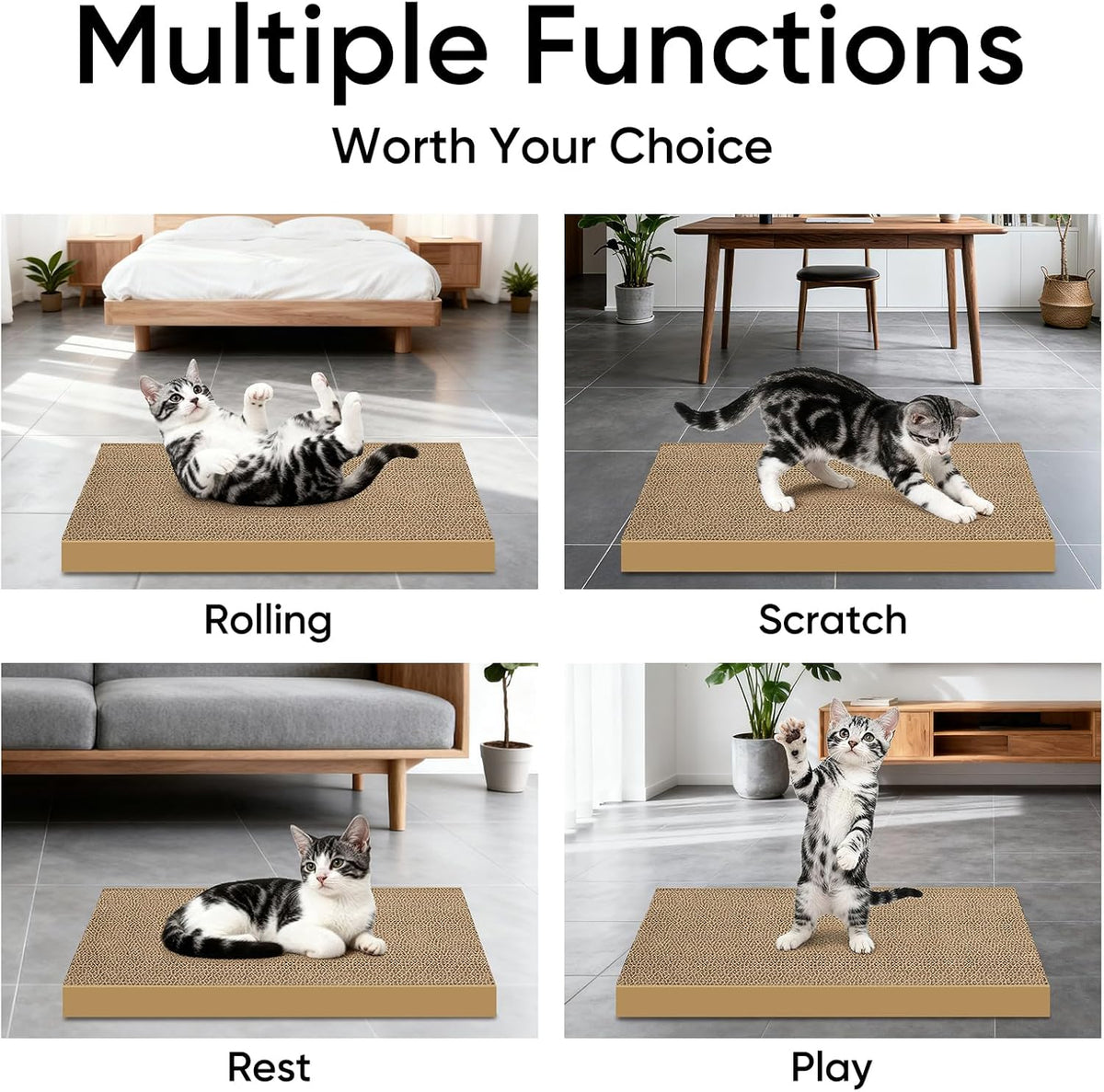 Cat Scratcher 8-Pack Refills, Large Cardboard Pads for Indoor Cats