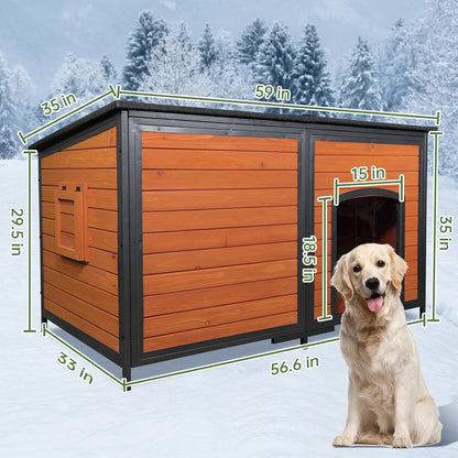 Extra Large Insulated Outdoor Dog House Weatherproof Chew-Proof Metal Frame