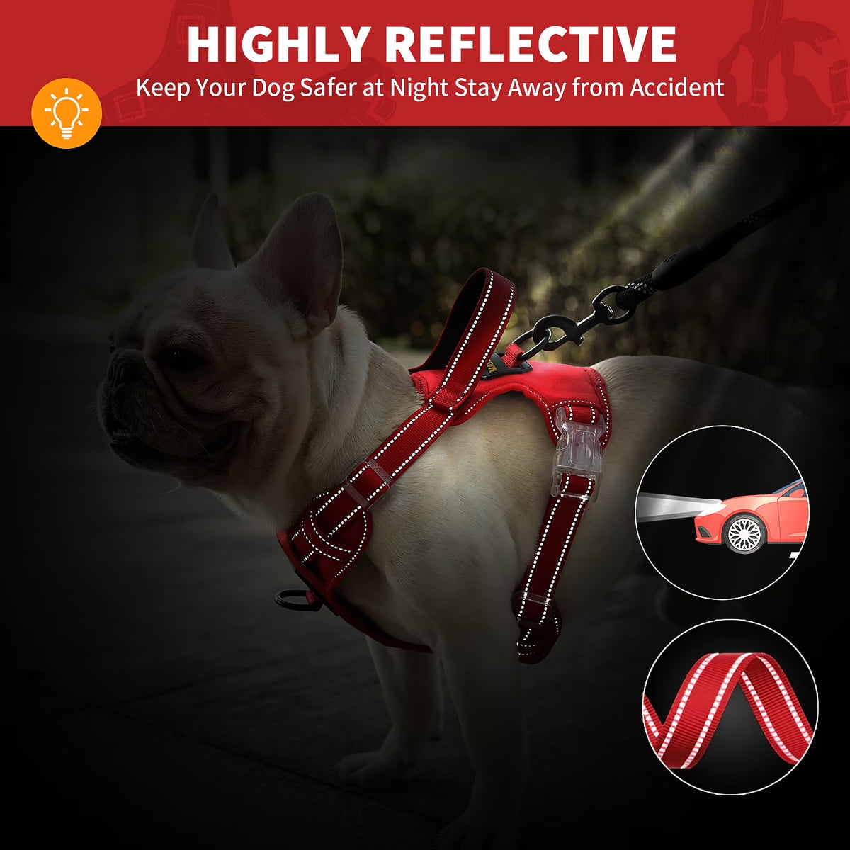 Reflective Dog Harness No Pull Dog Vest Harness with Handle,No Choke Adjustable Soft Padded Pet Vest for Small Dogs,Red Dog Galters
