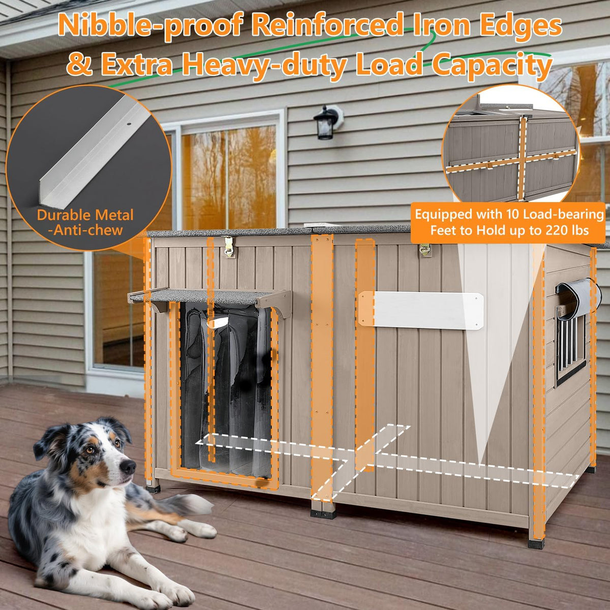 55" Extra Large Outdoor Dog House with Iron Frame for Medium to Large Dogs