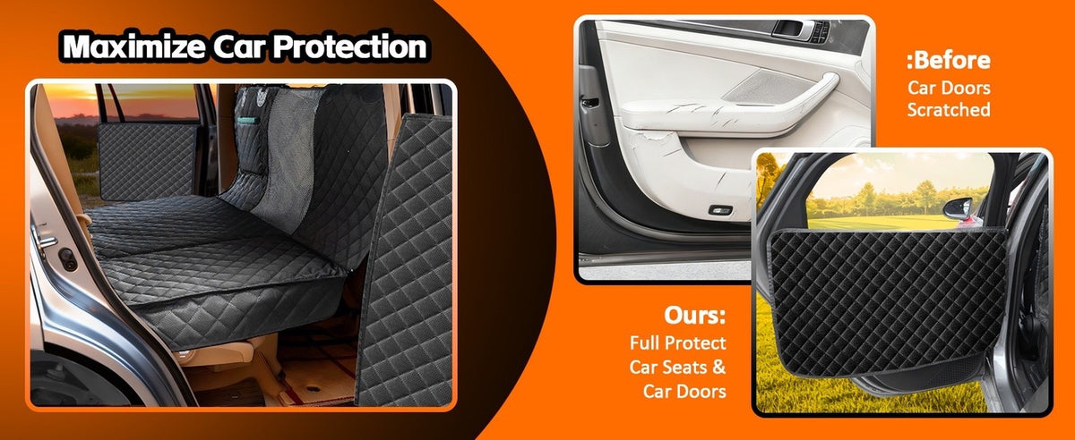 Back Seat Extender for Dogs, 68" X 52" Hard Bottom Waterproof Cover, Black