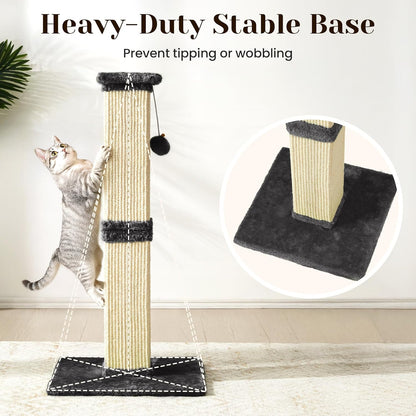 Tall Cat Scratching Post, 32'' Heavy Duty and Thick Scratching Post, Scratching Post for Adult Cats, Thick Sisal Rope with Hanging Ball, Grey