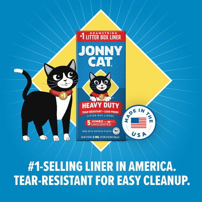 Litter Box Liners: Heavy Duty - Tear & Leak Resistant - Drawstring Close - Jumbo, 5 Count