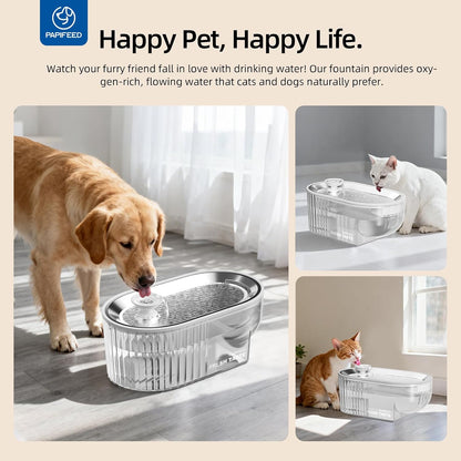 Cat Water Fountain Stainless Steel, 84Oz/2.5L Automatic Cat Water Fountain with Visible Water Level, Ultra Quiet Low Power Cat Water Bowl & Cat Water Dispenser (White)