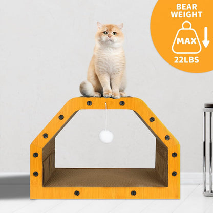 Cardboard Cat House - Large Cardboard Cat Scratcher Cozy Cats Lounger as Tunnel and Sofa, Cat Scratcher for Indoor Cats, Safe & Secure