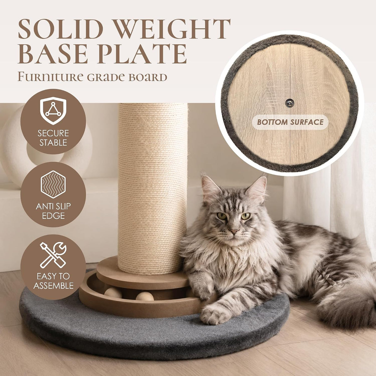 Heavy Duty Cat Scratching Post, 35 Inch Tall Cat Scratcher Cat Tree Tower with Hanging Ball for Indoor Cats Adults,Sisal Scratching Post with Toys