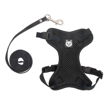 Adjustable Cat Harness and Leash Set, Black, One Size