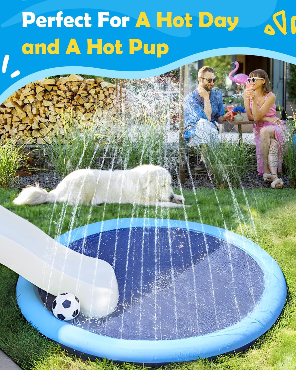 Dog Pool, Anti-Slip Splash Pad for Dogs, 67 In, Blue