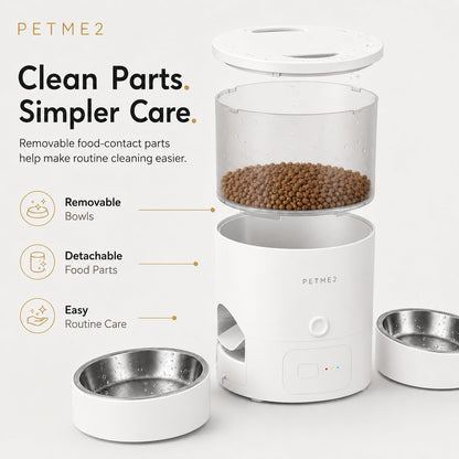 3L Dual Automatic Pet Feeder - Smart & Quiet Cat Automatic Feeders for 2 Cats with App Control, 2 Way Audio, Dual Power Options, Portion Control, Self-Feeding Cat Food Dispenser - White