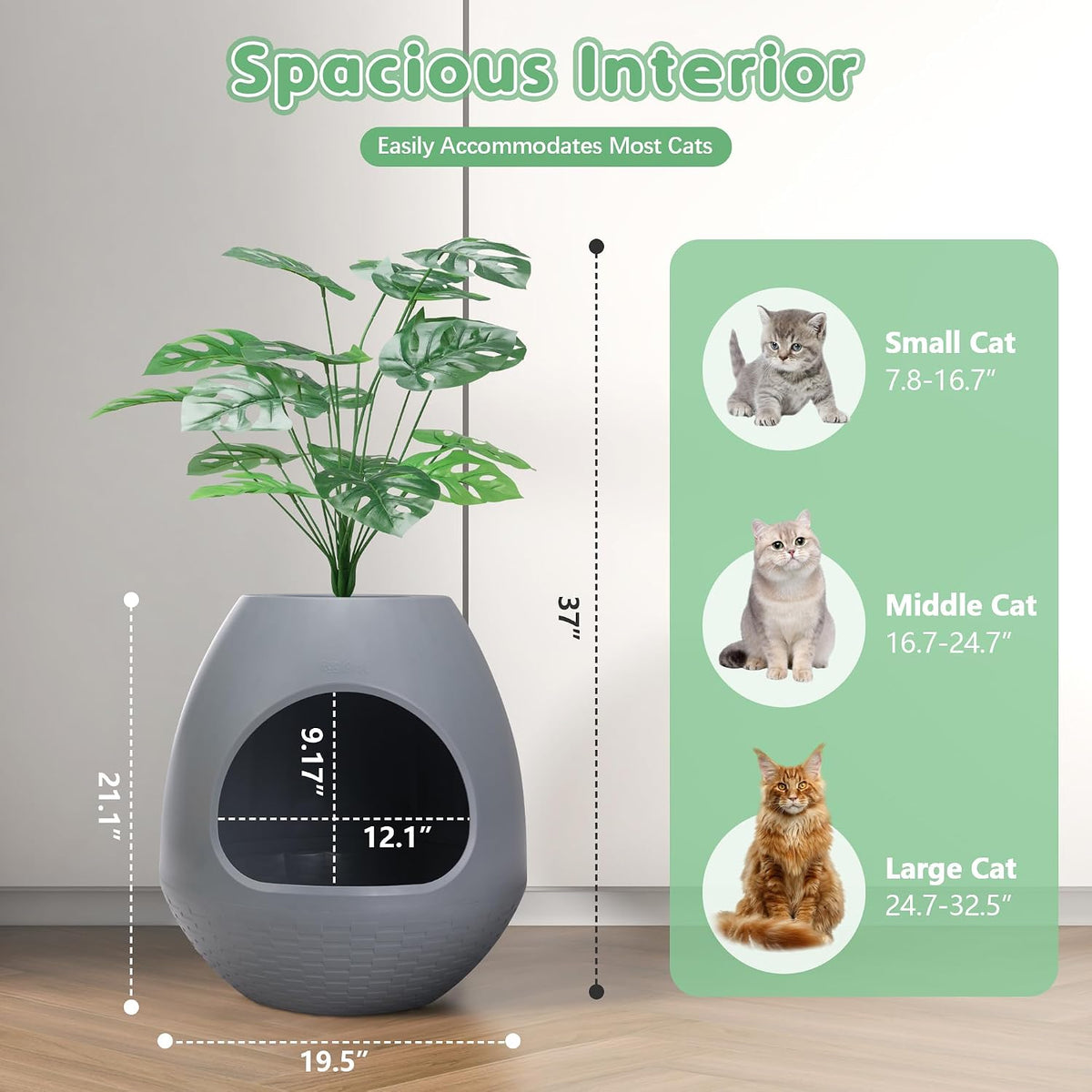 Eggloa6 Plant Litter Box Large Cat Hidden Litter Box with 4X Litter Box Liners, Cat Litter Mat, Artificial Plant Litter Box Enclosure Furniture Large DIY Litter Box Furniture for Cat Kitty Bunny