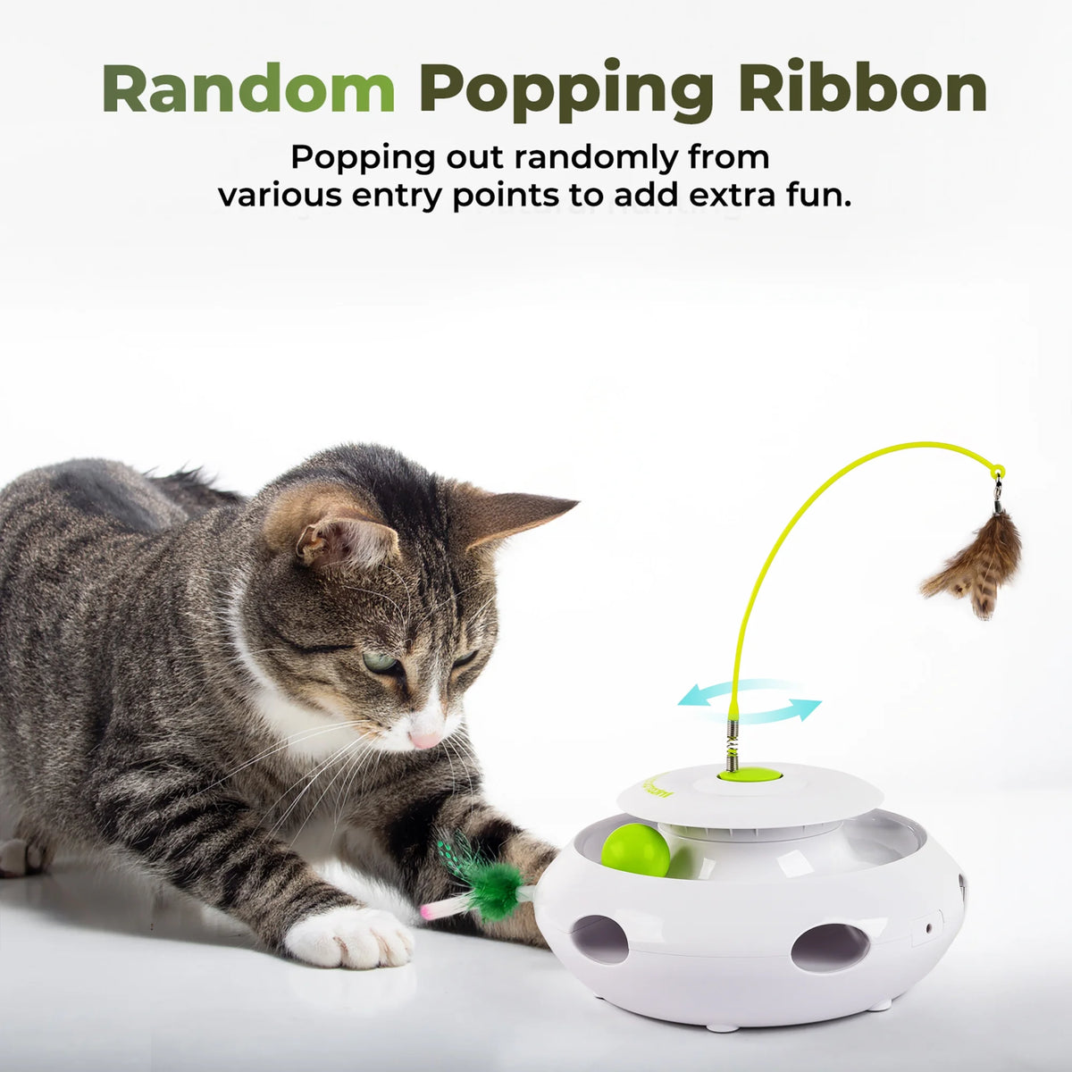 3-In-1 Interactive Flutter Bug Cat Toy with Poping Feather,Automatic Whack-A-Mole Kitty Toy, Spinning Kitty Teaser Toys