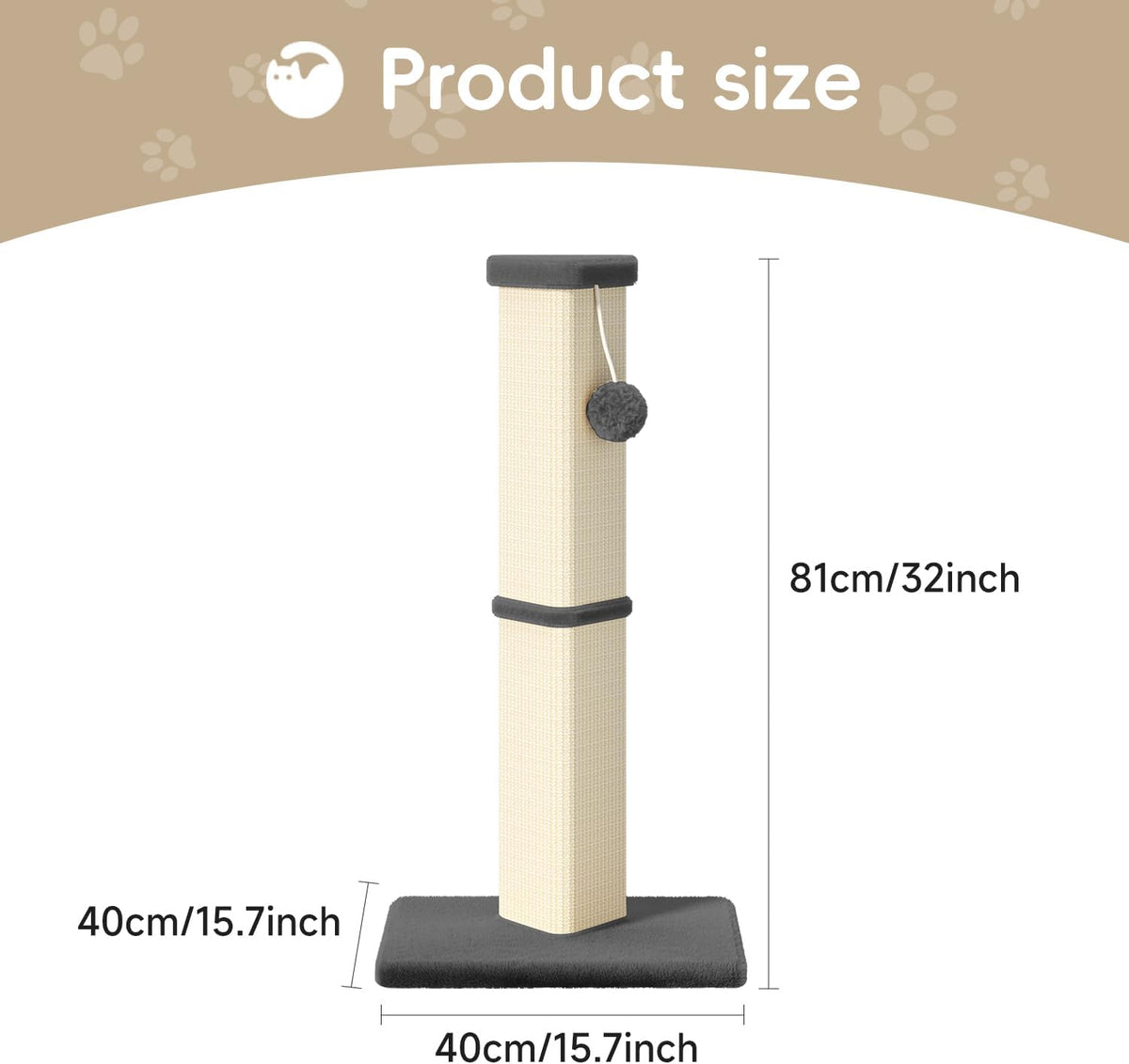 Cat Scratching Post, 32 Inch Tall Scratching Post for Indoor with 5 Inch Diameter Posts and Ball Cat Scratcher for Medium and Large Cats