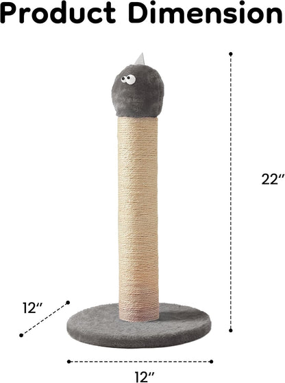 Cat Scratching Post 22'', Scratching Post with Extra Wide 12" Heavy Duty Base for Indoor Kitty, Scratching Post with Natural Sisal & Velvet Fabric for Small, Medium Cat, Grey