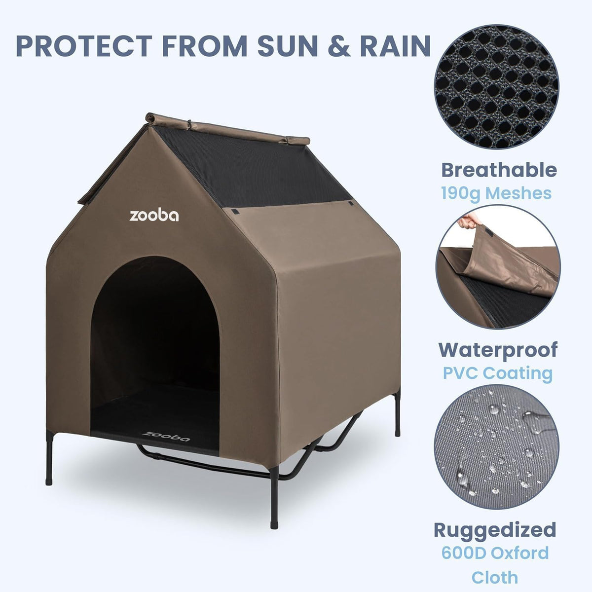 48In XL Dog House Outdoor, Elevated Dog Bed with Canopy, Brown
