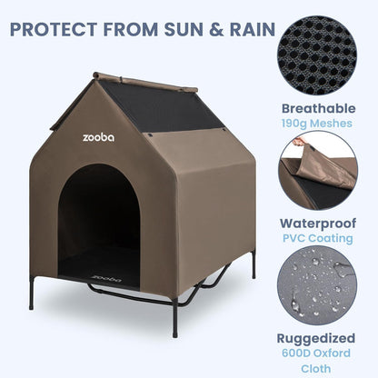 48In XL Dog House Outdoor, Elevated Dog Bed with Canopy, Brown