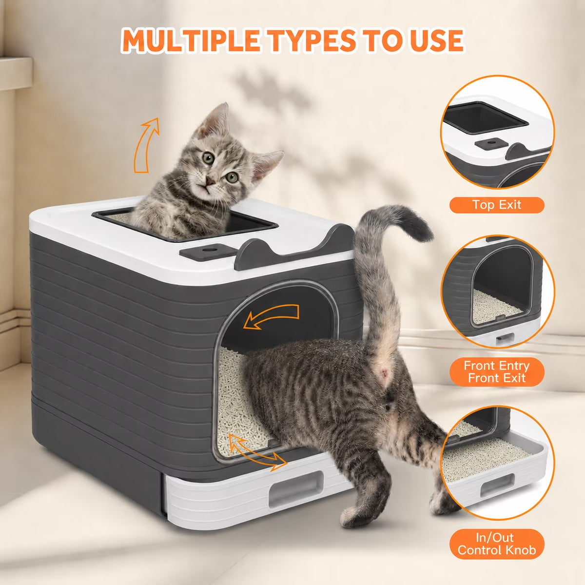 Enclosed Cat Litter Box with Lid, Easy to Clean with Includes Scoop & 4 Charcoal Deodorizer Bags