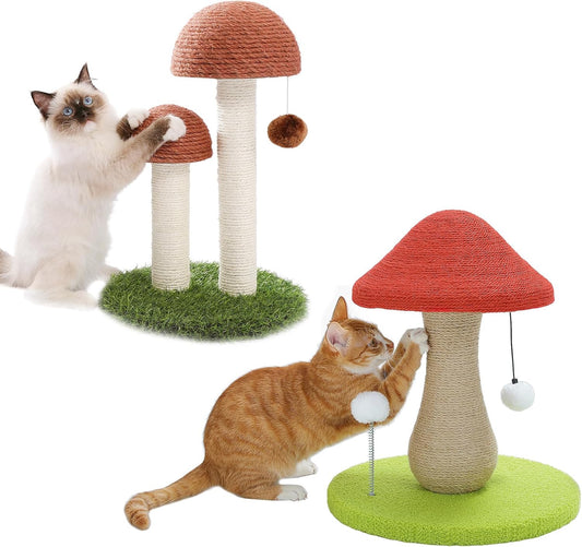 Cat Scratching Post, Mushroom Tall Cat Scratcher Featuring with Natural Sisal Scratching Poles and Interactive Toy Ball + Mushroom Cat Scratching Post, Cat Scratcher Cute