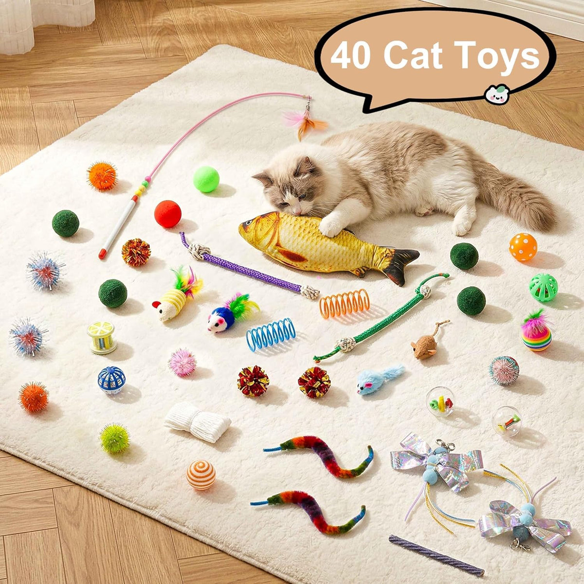 Cat Tunnel Bed with 40 Pcs Interactive Cat Toys, White