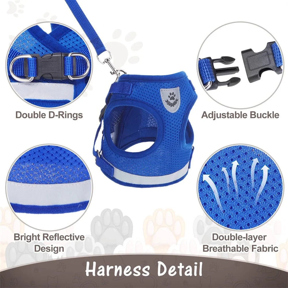Cat Harness and Leash Set for Walking Cat and Small Dog Harness Soft Mesh Puppy Harness Adjustable Cat Vest Harness with Reflective Strap Comfort Fit for Pet Kitten Puppy Rabbit